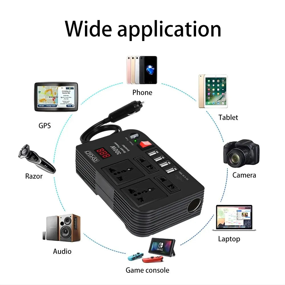 Multi-Function Home Inverter: DC 12V to 220V Modified Sine Wave, 300W High-Power Automotive Power Converter