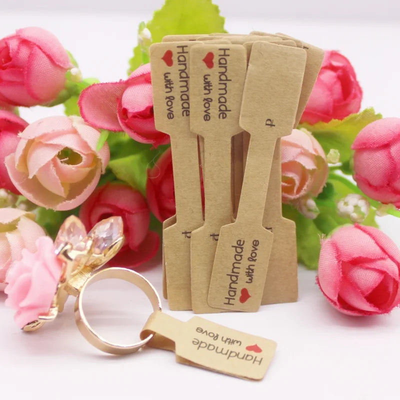 100PCS Multi-Style Ring Price Labels — White & Kraft Jewelry Tag Stickers 6×1.2cm