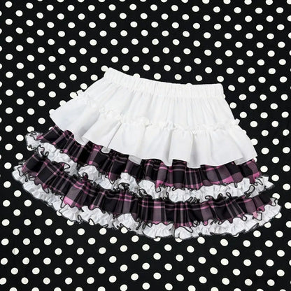 Y2K Gothic Ruffle Skirt - Black & White Polka Dot Punk Lolita Mini Skirt