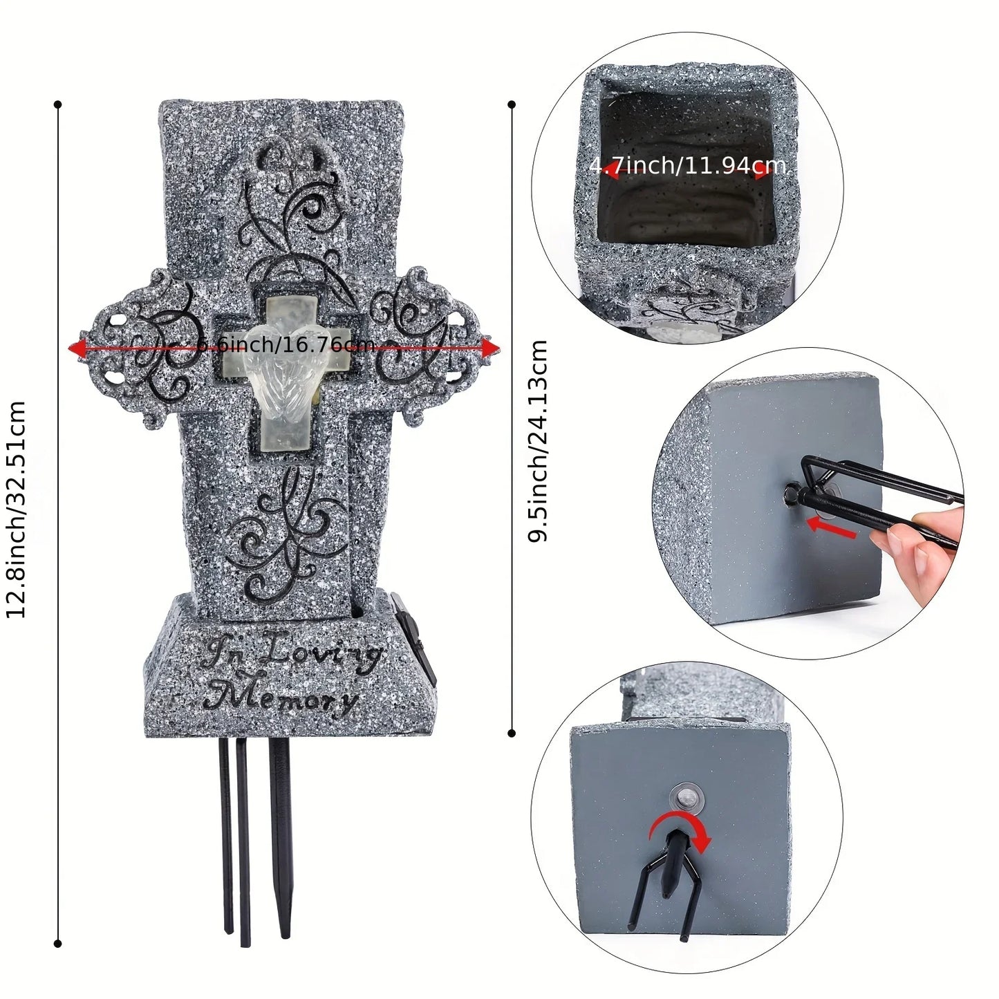 Solar LED Grave Vase – Memorial Tombstone Decoration for Fresh or Artificial Flowers
