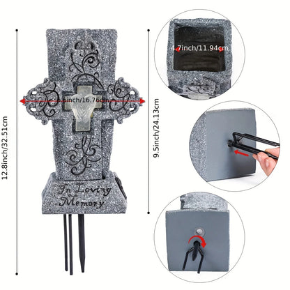 Solar LED Grave Vase – Memorial Tombstone Decoration for Fresh or Artificial Flowers