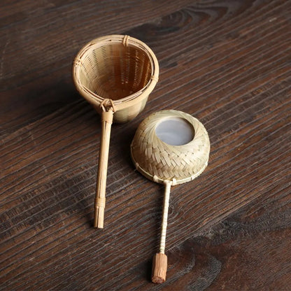 Japanese-Style Natural Bamboo Rattan Tea Scoop – Tea Shovel, Leaves Chooser, Honey & Coffee Spoon, High-Quality Holder