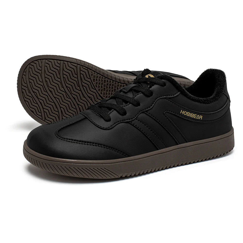 HOBIBEAR Wide-Toe Unisex Sneakers — Faux Leather with Faux Fur Lining, Casual Retro Lace-Up Shoes for Men & Women