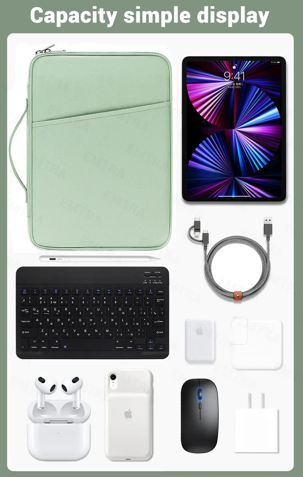 EMTRA Tablet Handbag Case - Shockproof Cover for iPad Mini 6, Air 4/5, Pro 11/12.9, Xiaomi Pad 5 & Kindle