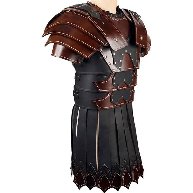 Medieval Greek & Roman Gladiator Armor – PU Leather Cuirass Shoulder & Chest Plate for Viking Warrior, Knight Cosplay & LARP Costume