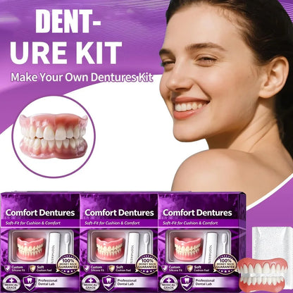 Full Set Natural Dentures - Upper & Lower Silicone Fake Teeth for Instant Smile & Oral Care