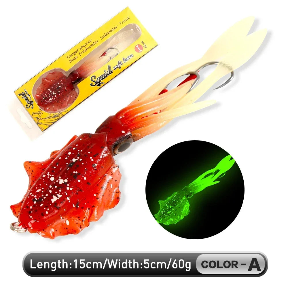 ZUKIBO Soft Squid Fishing Lure - Luminous UV Octopus Jig Bait for Deep Sea Boat Trolling