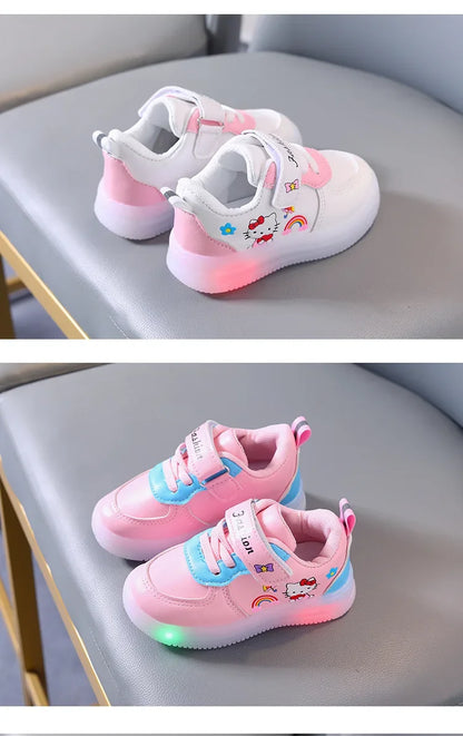 Sanrio LED Hello Kitty Shoes for Girls – Cute Cartoon Kawaii Summer Sneakers with Soft Bottom