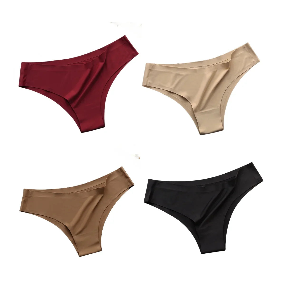 4PCS Seamless Ice Silk Panties Set for Women – Low Waist G-String, Soft Ultra-Thin Sexy Underwear Briefs