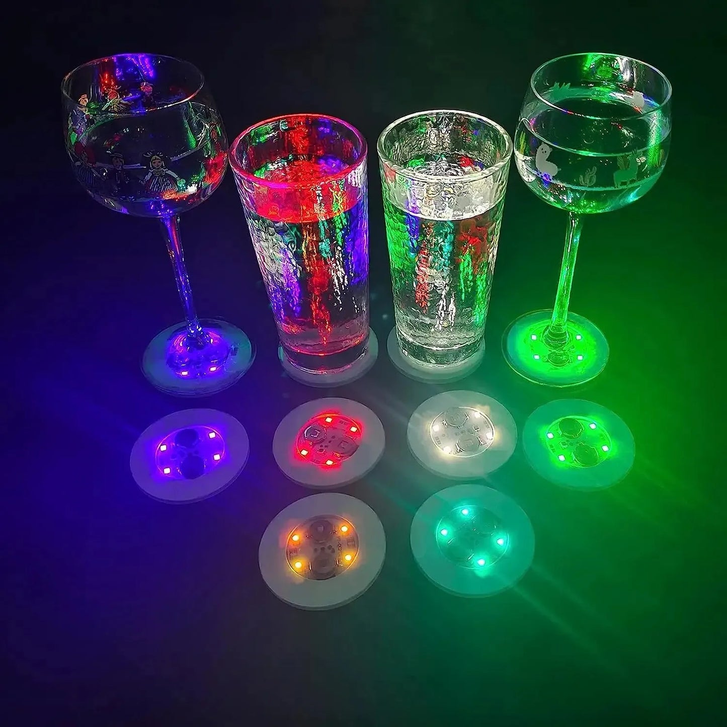 100-Pack LED Tableware Mats & Luminous Cup Stickers — Colorful Flashing Bottle Coasters for Bar, Stall, and Party Lighting