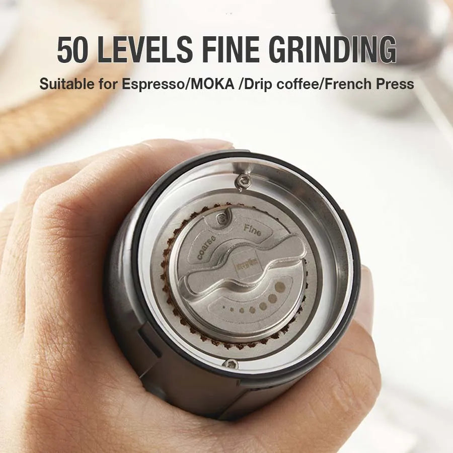 USB Rechargeable Stainless Steel Coffee Bean Grinder - Italian Hand Pour Small Grinder with Precision Grinding Core