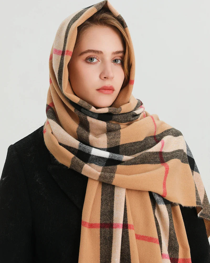 Luxury Brand Winter Plaid Cashmere-Like Blanket Scarf - Thick Warm Pashmina Shawl Wrap with Tassels, Poncho Stoles Echarpe