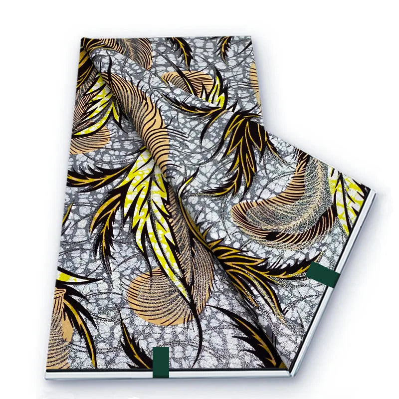 2026 African Real Wax Fabric - 100% Cotton Soft Ankara Batik Gold Print