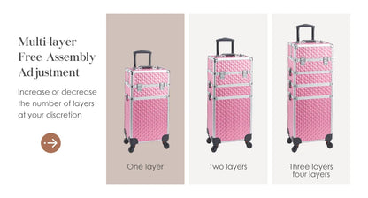Makeup Trolley Case 4-in-1 — Detachable Alloy Train Briefcase with Wheels, Lockable Large Capacity Storage for Nail Manicure Salon