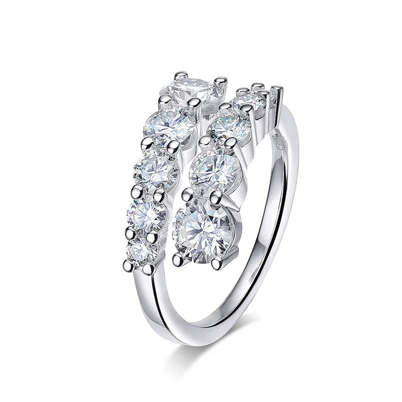 Smyoue 10-Gem Moissanite Ring for Women — Sparkling Lab-Created Diamond Wedding Band, 925 Sterling Silver Jewelry