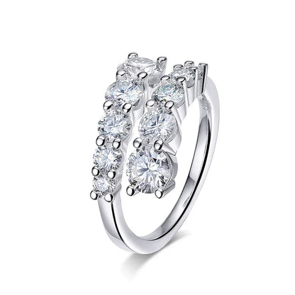 Smyoue 10-Gem Moissanite Ring for Women — Sparkling Lab-Created Diamond Wedding Band, 925 Sterling Silver Jewelry