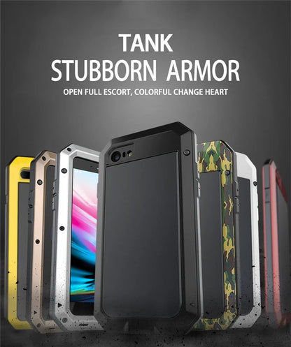 Armor Heavy Duty Protection Case for iPhone 7 to 15 Plus – 360° Metal Tank Shockproof Cover
