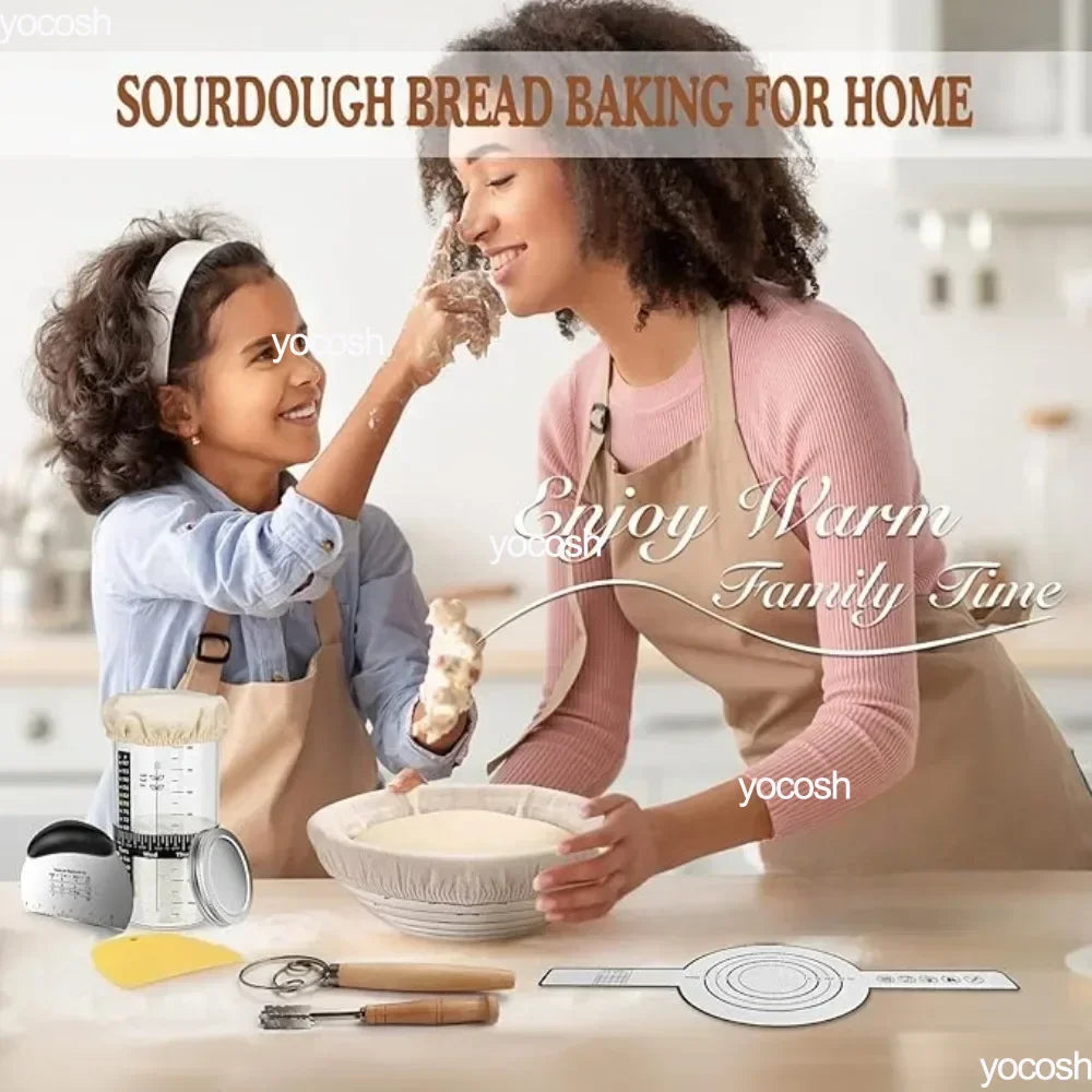 Professional Baking Kit – 24oz Sourdough Starter Jar, Pastry Mat, Scraper, Bread Knife & Gloves for Home DIY Baking