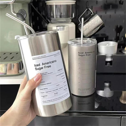 600ml Portable Stainless Steel Thermos Cup - Leak-proof Coffee Mug with Straw, Insulated Water Bottle for Drinkware