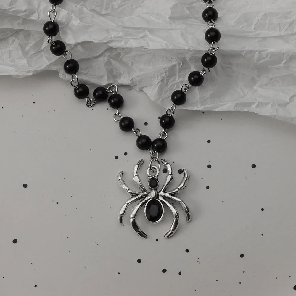 Gothic Bat Cross Necklace Set - Y2K Thorn Love Black Beaded Layered Jewelry for Halloween Parties