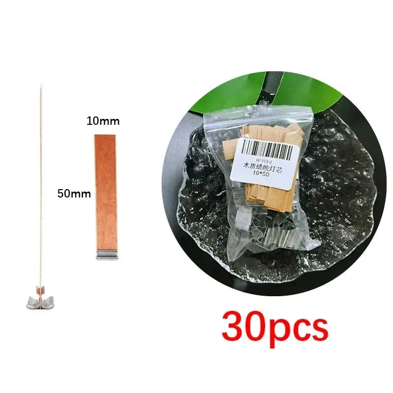 30pcs Premium Wooden Candle Wick Set with Clip Base - Smokeless Wicks for Paraffin & Beeswax Candle Making
