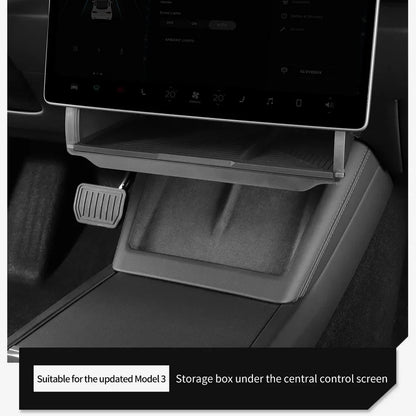 Hidden Under-Screen Storage Box for Tesla Model 3 Highland & Model Y 2024 LHD – Center Console Organizer Tray