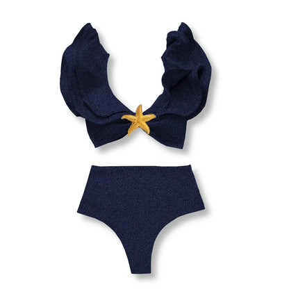 Sporlike V-Neck Ruffled Bikini Set – High Waist Sexy Printed Two-Piece Swimsuit for Women 2025
