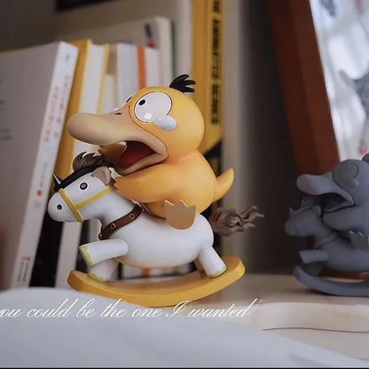 Pokemon Psyduck Rocking Horse Figure – GK Anime Desktop Decoration, Collectible Doll Statue, Holiday Gift