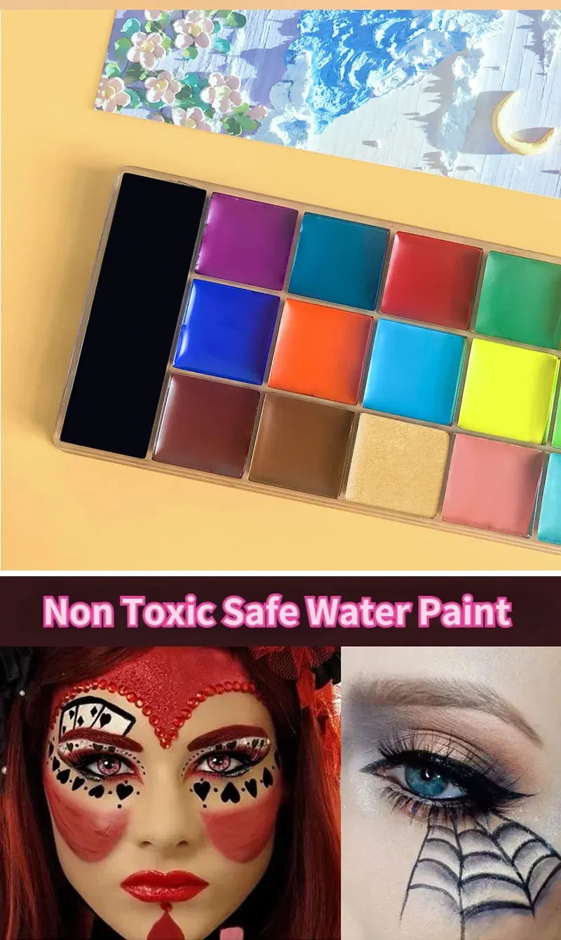 20-Color Face & Body Oil Paint – Non-Toxic Pigment for Kids, Flash Tattoos, Halloween & Cosplay Art with Brush