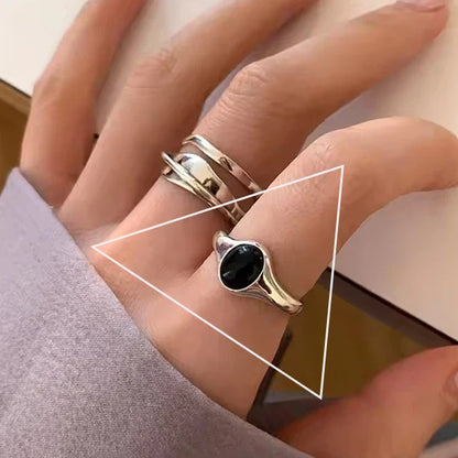 VENTFILLE 925 Sterling Silver Adjustable Ring – Vintage Hollow Line Punk Hip Hop Couple Jewelry