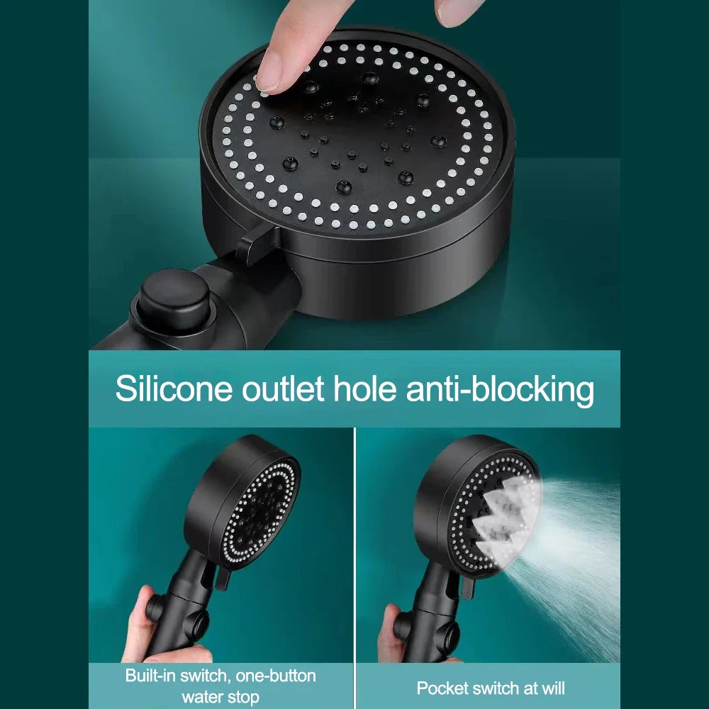 High Pressure Shower Head with Hose – 5 Modes Adjustable, Water-Saving Spray Nozzle with One-Key Stop for Bathroom Accessories