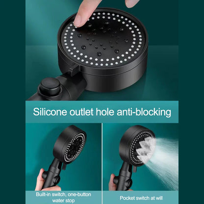 High Pressure Shower Head with Hose – 5 Modes Adjustable, Water-Saving Spray Nozzle with One-Key Stop for Bathroom Accessories