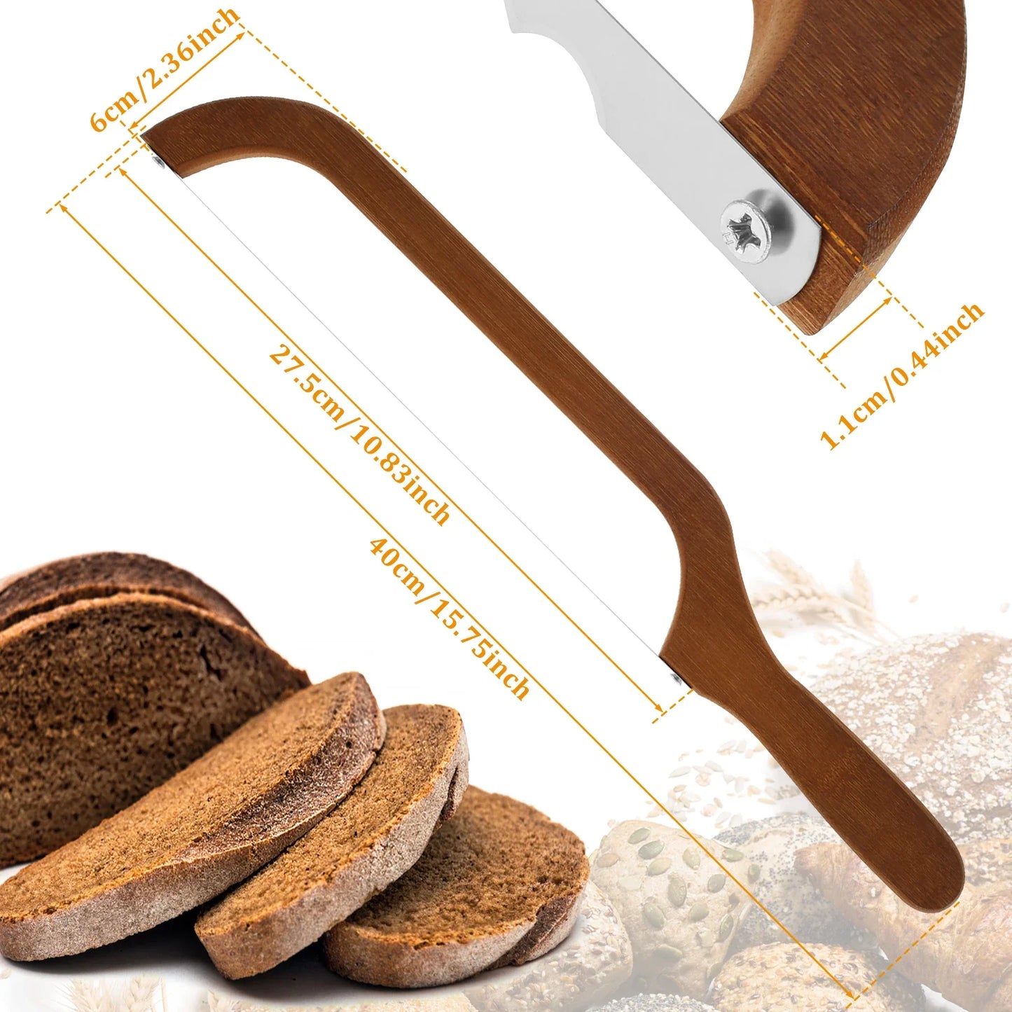 Bread Bow Cutter – Serrated Stainless Steel Bagel & Sourdough Slicer, Portable Cutting Tool with Bamboo Handle