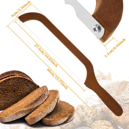 Bread Bow Cutter – Serrated Stainless Steel Bagel & Sourdough Slicer, Portable Cutting Tool with Bamboo Handle