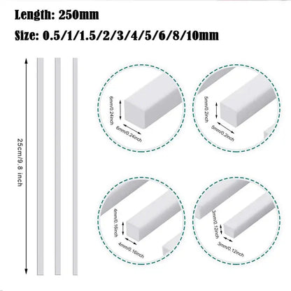 ABS White Plastic Rods – Round & Square Sticks for Architecture Model Making, DIY Craft & Cutting Supplies