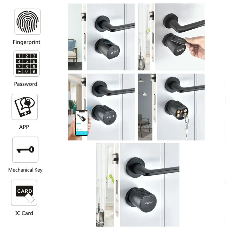 Tuya App Fingerprint Cylinder Smart Door Lock – Electronic Keypad, Key Card & Remote Control for Home & Apartment
