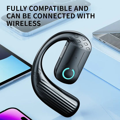Open Wireless Bluetooth 5.4 Headset – 180° Rotatable Adjustable Ear-Hook Earphone with Mic for Sport, Business & Music
