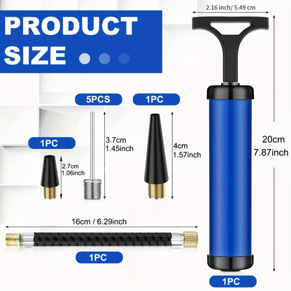 Portable Multifunctional Ball Pump with Needle & Nozzle - Inflator for Football, Basketball, Volleyball & Swimming Balls