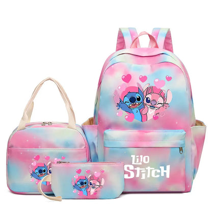 3Pcs Lilo & Stitch School Backpack Set – Colorful Cartoon Bookbag with Lunch Bag for Kids & Teens