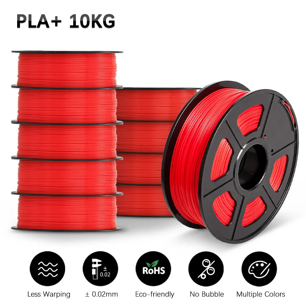 SUNLU 10KG 3D Printer Filament Set – 1.75mm PLA, PETG, PLA+ & Clear, 10 Rolls x 1KG Neatly Wound for 3D Printers & 3D Pens