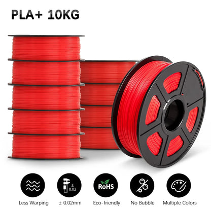 SUNLU 10KG 3D Printer Filament Set – 1.75mm PLA, PETG, PLA+ & Clear, 10 Rolls x 1KG Neatly Wound for 3D Printers & 3D Pens