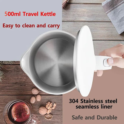 0.5L Small Stainless Steel Electric Kettle | Travel Mini Hot Water Boiler with Double Wall