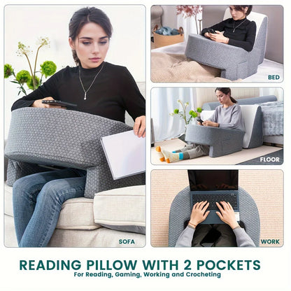 Extra Large Memory Foam Reading Pillow – Armrest Bed Pillow for Gaming, Working, and Relaxing with Removable Cover, 1 PC