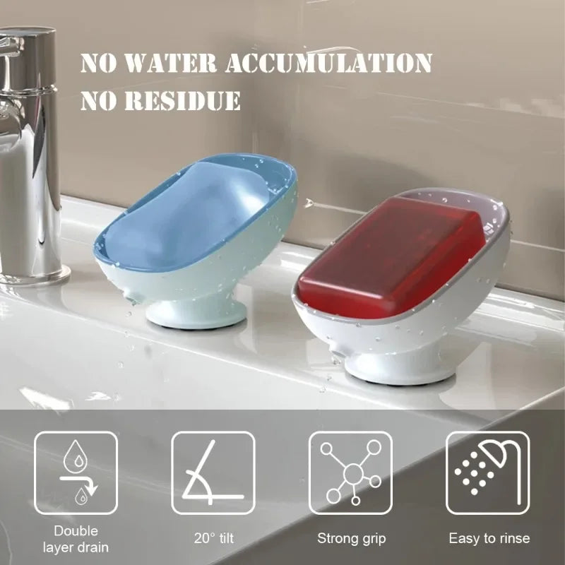 Self-Draining Soap Dish Holder - Suction Cup Bathroom Soap Box with Portable Design for Shower Accessories
