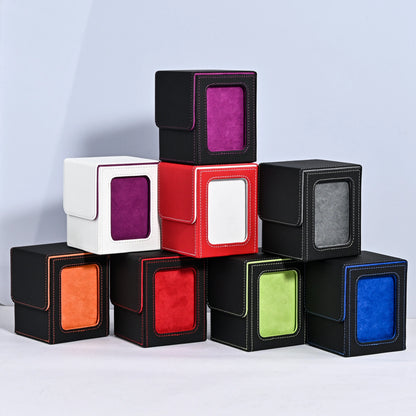 MTG Card Deck Box with Display Window – Magnetic PU Leather Storage for 120+ Single-Sleeved Trading Cards