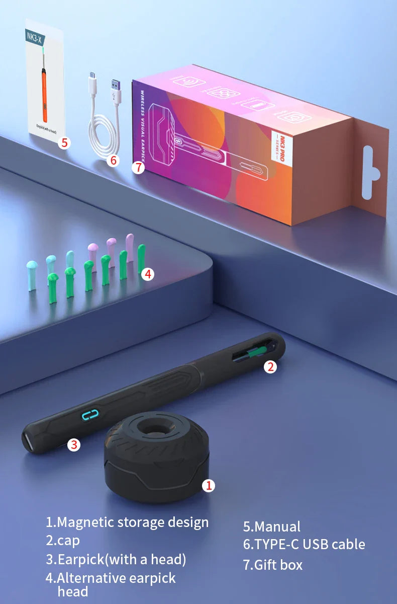 Ear Cleaner with Camera Set – HD Otoscope, USB-C Charging Endoscope, Wax Removal Tool & Earpick, NK3 Pro Ear Cleaning Set