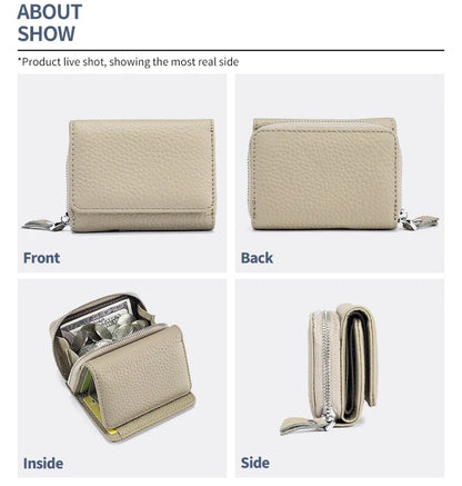Genuine Leather Women’s Wallet — Small Zipper Coin Purse, Short Cowhide RFID Card & Money Holder, Perfect Gift for Women