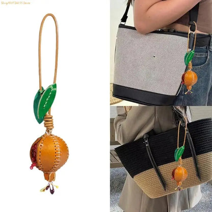 76HE Sturdy Leather Pomegranate Pendant – Fashionable Colorful Bag Charm & Keychain, Unique Handmade Accessory for Personalized Style