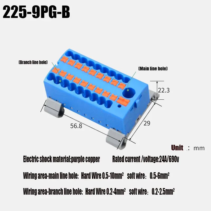 Compact Push-In Wire Connector Terminal Block – Fixed Modular Multi-Link Splicing 1-In Multiple-Out Lighting Connector 225 Series