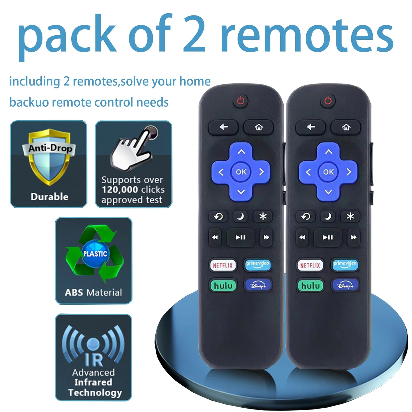 2 Pack Replacement Remote Control for Roku TV, Compatible with TCL, Hisense, Onn, Insignia, & Hitachi